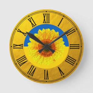 Horloge Ronde Ukraine Tournesol & drapeau ukrainien / Fleur