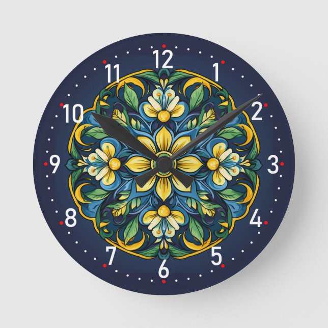 Horloge Ronde 💚 💙 💛 Un Azulejo Unique Élégance : Jardin de mi (Recto)
