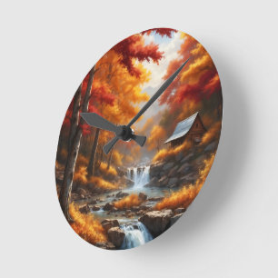 Horloge Ronde Un Cabine dans Bois d'automne AI Concept Art par X