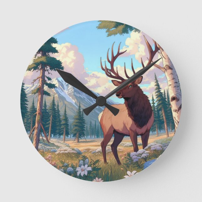 Horloge Ronde Un cerf en pleine nature (Recto)