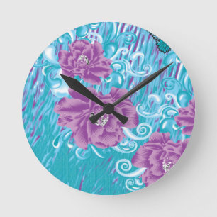 Horloge Ronde Un design textile dynamique avec violet et turq