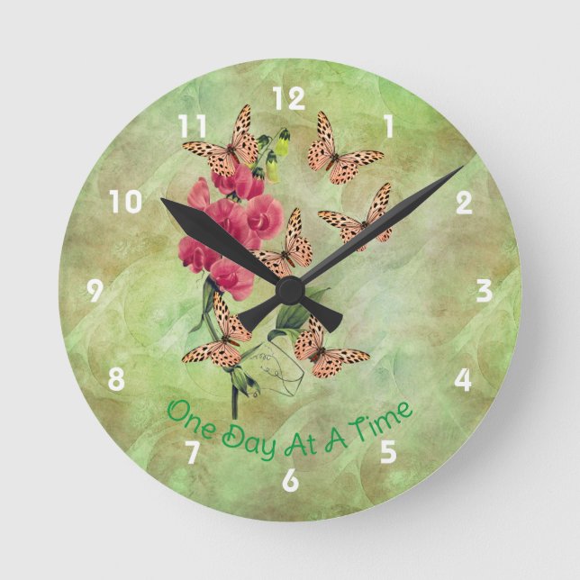 Horloge Ronde Un Jour À La Fois Les Papillons Fleurs De Pois Suc (Recto)