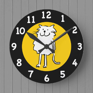 Horloge Ronde Un joyeux chat souriant en dessin amusant