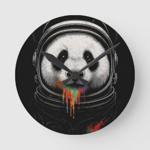 Horloge Ronde Un ours panda noir et blanc portant un scaphandre