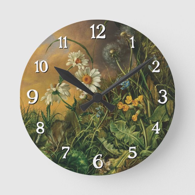 Horloge Ronde Un plancher forestier avec marguerites, primeurs,  (Recto)