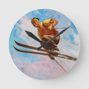 Horloge Ronde Un skieur en chute libre par Endre Hollos
