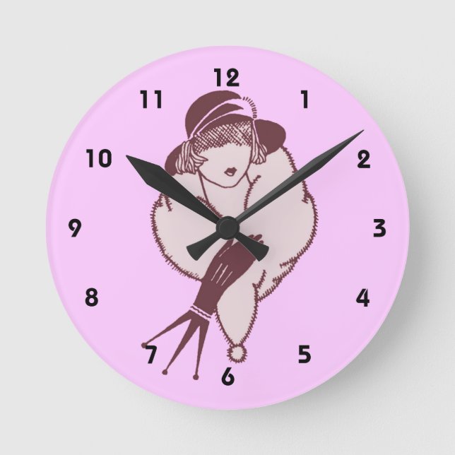 Horloge Ronde Une Femme En Fourrure Stole Art Déco (Recto)