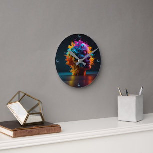HORLOGE RONDE UNE FEMME MAGIQUE EN 3D