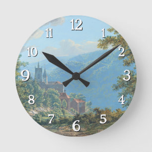 Horloge Ronde Une forteresse dans un paysage de montagne à Sunri