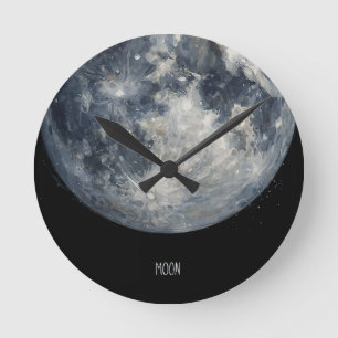 Horloge Ronde Une peinture de la lune dans un espace