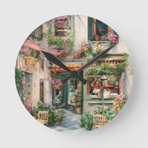Horloge Ronde Une scène de rue italienne Série de dessins éphémè