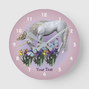 Horloge Ronde Unicorn and Butterflies Animal