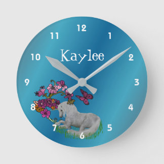 Horloge Ronde Unicorn And Flowers Personalized