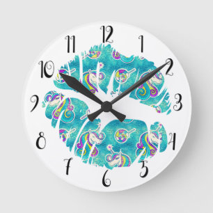 Horloge Ronde UNICORN Iridescente Turquoise Foil Metallic KISS L