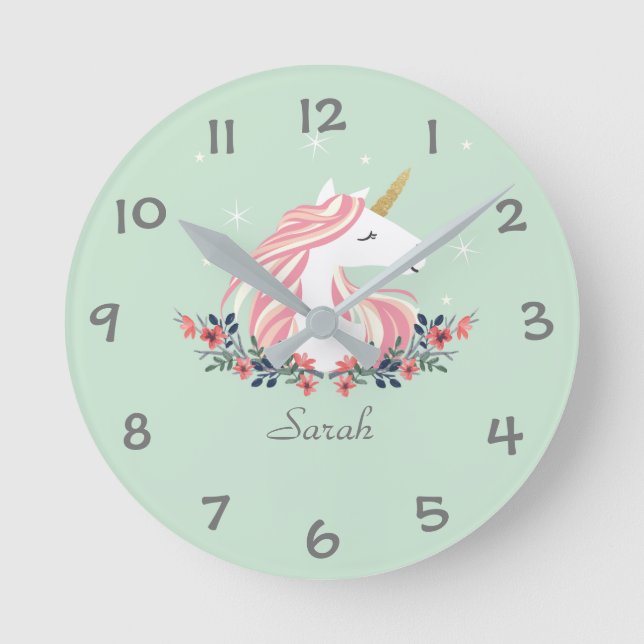 Horloge Ronde Unicorn Kids Wall Clock (Recto)