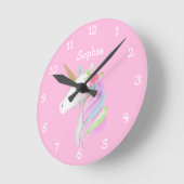 Horloge Ronde Unicorn Rainbow Personnalisé Nom de la fille Paste (Angle)
