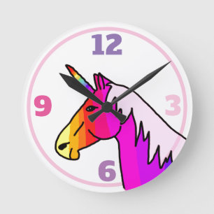 Horloge Ronde Unicorne colorée Rainbow Girly