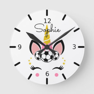 Horloge Ronde Unicorne de soccer mignonne