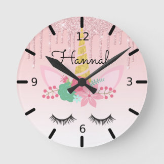 Horloge Ronde Unicorne florale en sommeil personnalisé