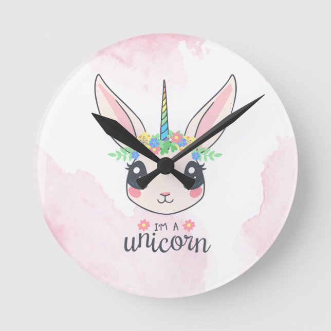 Horloge Ronde Unicorne rose doux (Recto)