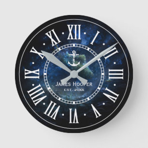 Horloge Ronde Unique anchor with name and date Nautical Gifts