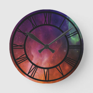 Horloge Ronde Univers Etoile Nébuleuse Bleu Orange Espace Aquare