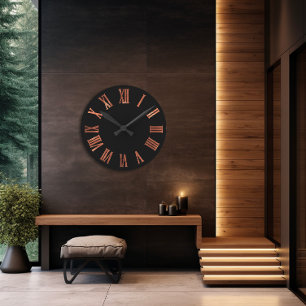 Horloge Ronde Urbain métallique minimal d'or rose noir d'en