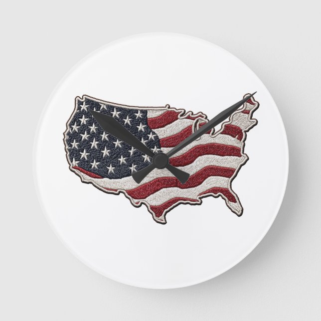 Horloge Ronde 🕒 USA Map Flag Wall Clock 🇺🇸🧭 (Recto)