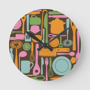 Horloge Ronde Ustensiles de cuisine Motif 3