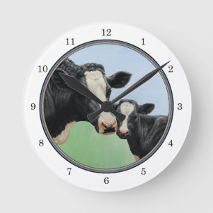Horloge Ronde Vache et veau Holstein