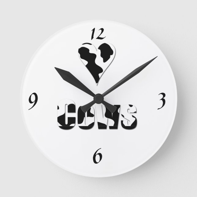 Horloge Ronde Vaches d'amour, coeur en noir et blanc imprimé (Recto)