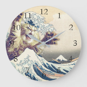 Horloge Ronde Vague de chats géants - La Grande Vague au large d