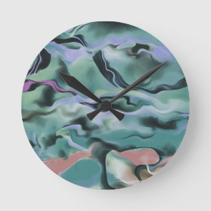 Horloge Ronde Vagues En Harmonie Acrylique Pour L'Art Abstrait