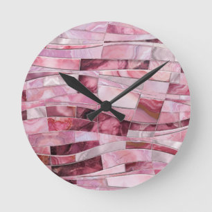 Horloge Ronde Vagues en mosaïque - Marbre rose Abstrait