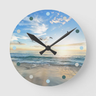 Horloge Ronde Vagues océaniques de plage moderne
