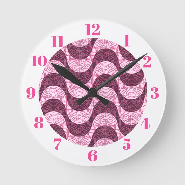 Horloge Ronde vagues portugaises en pavé rose moderne (Recto)