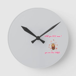 Horloge Ronde Valentin drôle de jeu de mots abeille