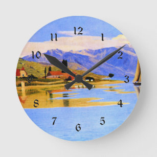 Horloge Ronde Vallotton - Le port de Pully, peinture d'art