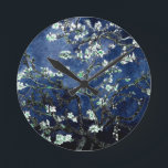 Horloge Ronde Van Gogh Almond Blossoms Midnight Blue<br><div class="desc">Artiste : Vincent Van Gogh Titre : Fleurs d'amandes Couleur modifiée par 2sweet4wordsDesigns</div>