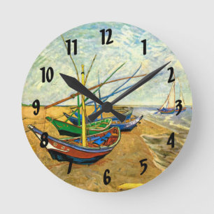 Horloge Ronde Van Gogh Bateaux de pêche sur la plage à Saintes-M