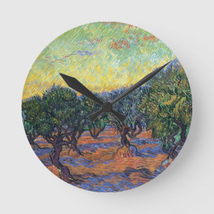 Horloge Ronde Van Gogh Olive Grove avec ciel orange