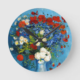 Horloge Ronde Van Gogh Vase avec Cornflowers et Poppies