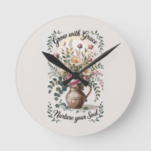 Horloge Ronde Vase avec florale grandit avec citation de grâce