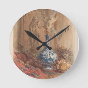 Horloge Ronde Vase chinoise et tournesol séché