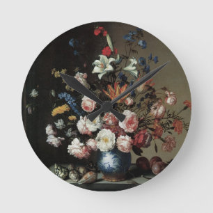 Horloge Ronde Vase de fleurs près d'une fenêtre, Balthasar van d