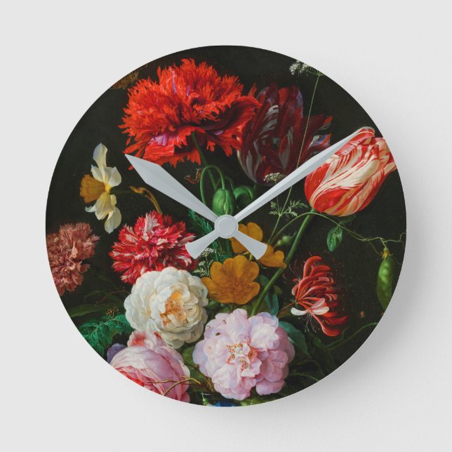Horloge Ronde Vase de verre avec des fleurs (Recto)