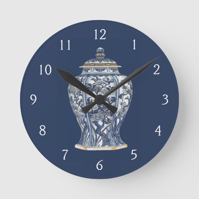Horloge Ronde Vase en porcelaine bleue et blanche de Vision Stud (Recto)