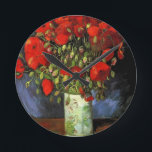 Horloge Ronde Vase par Red Poppies Vincent van Gogh<br><div class="desc">Vase with Red Poppies Vincent van Gogh.  Vintage impressionism flower oil painting.</div>