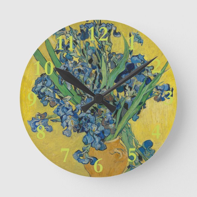 Horloge Ronde Vase Van Gogh avec Iris Classic Impressionnisme (Recto)