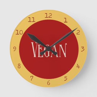 Horloge Ronde Végétalien en cercle rouge